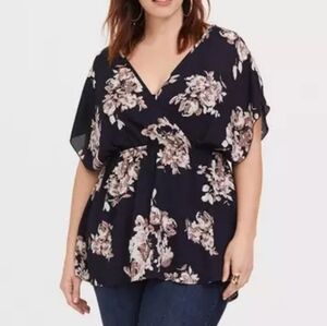 Torrid Babydoll Georgette Surplice Top In Multi Floral Women's Plus Size 3X